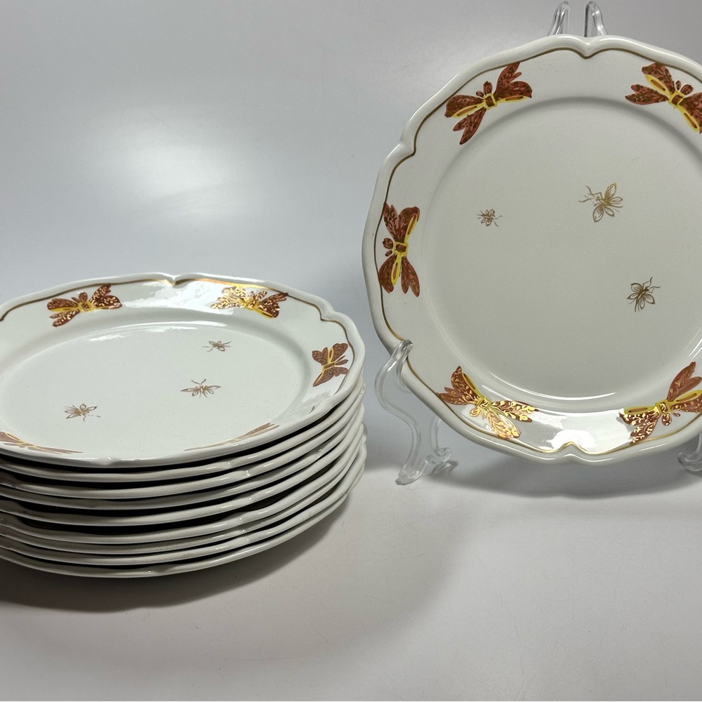 13pc (12+1) Antique Tiffany & Co. 8” Plates Dragonfly/Butterfly/ Bows Numbered - Picture 4 of 15